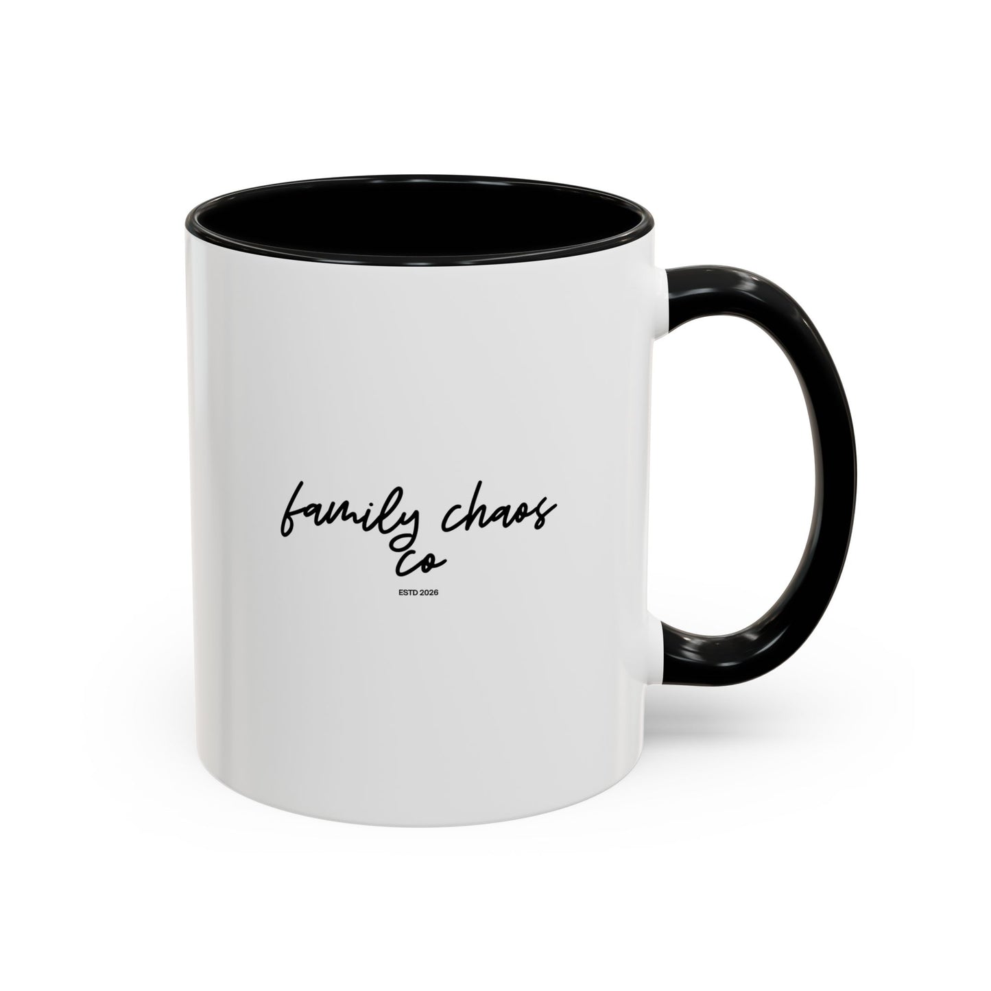 Family Chaos Co. Accent Coffee Mug – 11/15oz Black-Trim Ceramic Mug